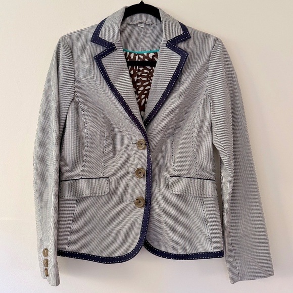 Boden Jackets & Blazers - Boden Pinstripe Navy White Cotton Blazer Tuxedo Style Classic Office Preppy Sz 6